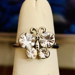 Adjustable Crystal silver tone ring/ toe ring